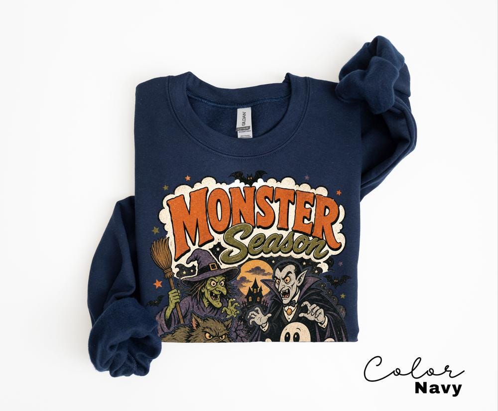 Monster Season Retro Halloween Sweatshirt, Vintage Spooky Crewneck, Witch Ghost Vampire Pullover, Retro Fall Sweatshirt