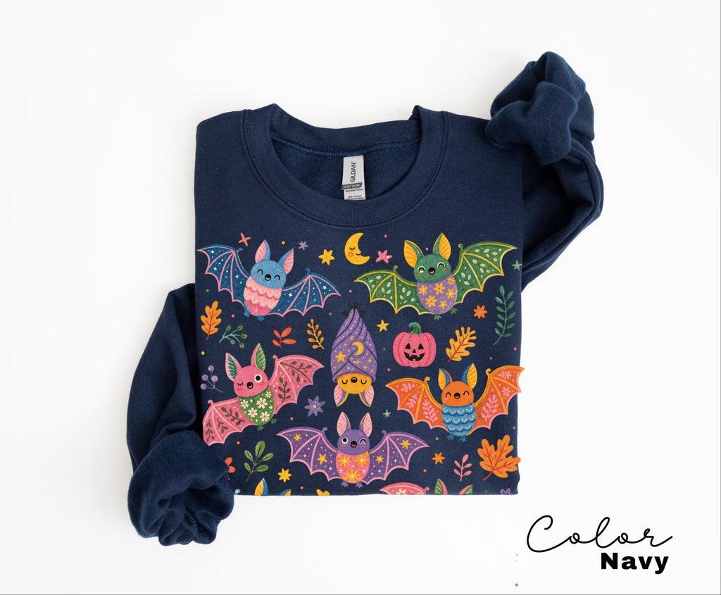 Cute Bat Halloween Sweatshirt, Spooky Season Crewneck, Floral Bat Graphic Pullover, Fall Whimsical Sweatshirt