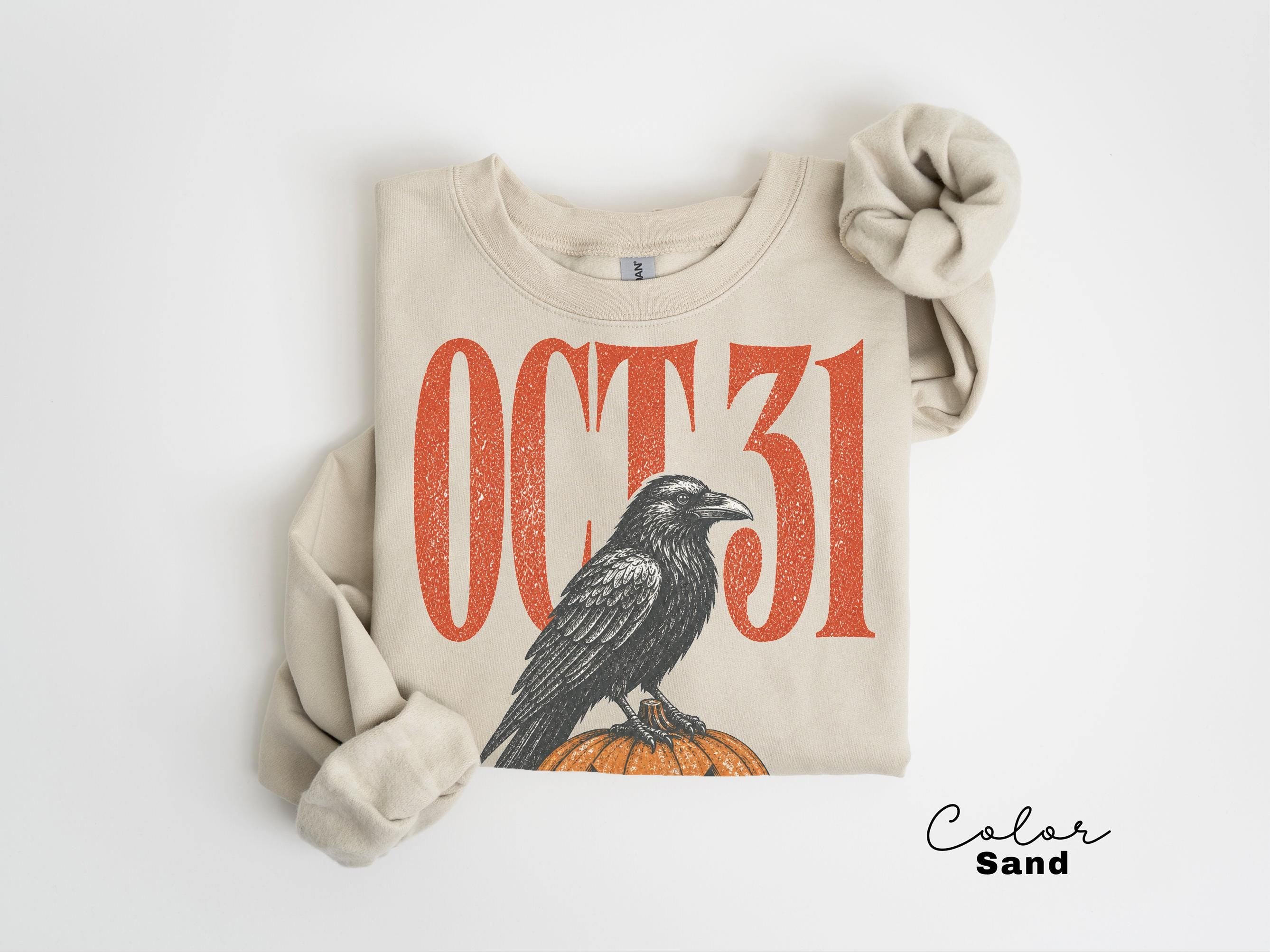 Halloween Crow Pumpkin Sweatshirt, Vintage Jack O Lantern Crewneck, October 31 Spooky Season Pullover