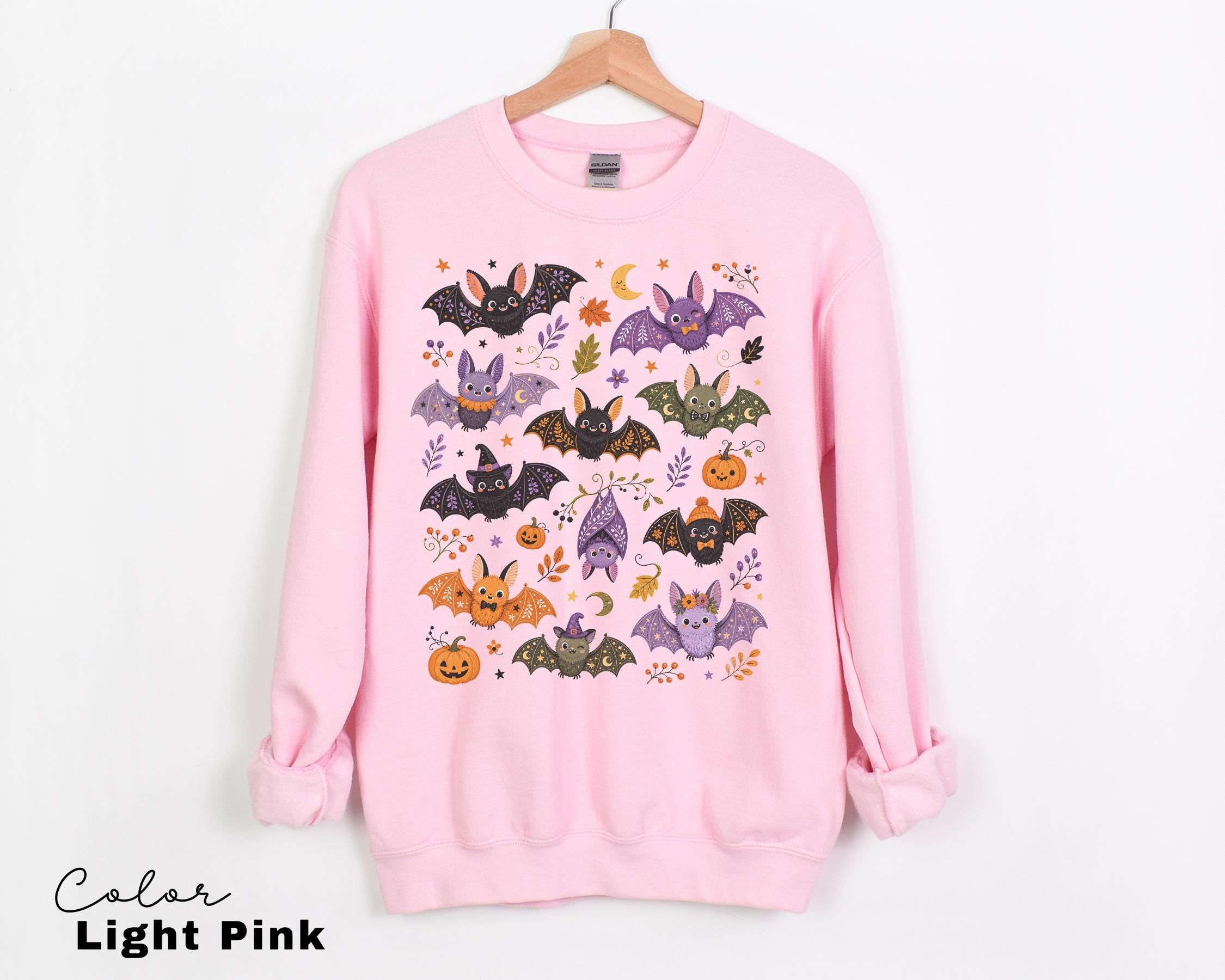 Cute Bat Halloween Sweatshirt, Whimsical Fall Crewneck, Spooky Season Pullover, Pumpkin and Bat Cozy Sweatshirt