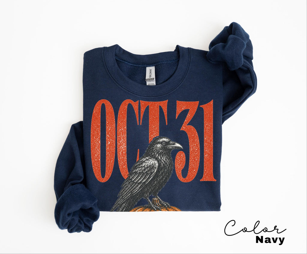 Halloween Crow Pumpkin Sweatshirt, Vintage Jack O Lantern Crewneck, October 31 Spooky Season Pullover