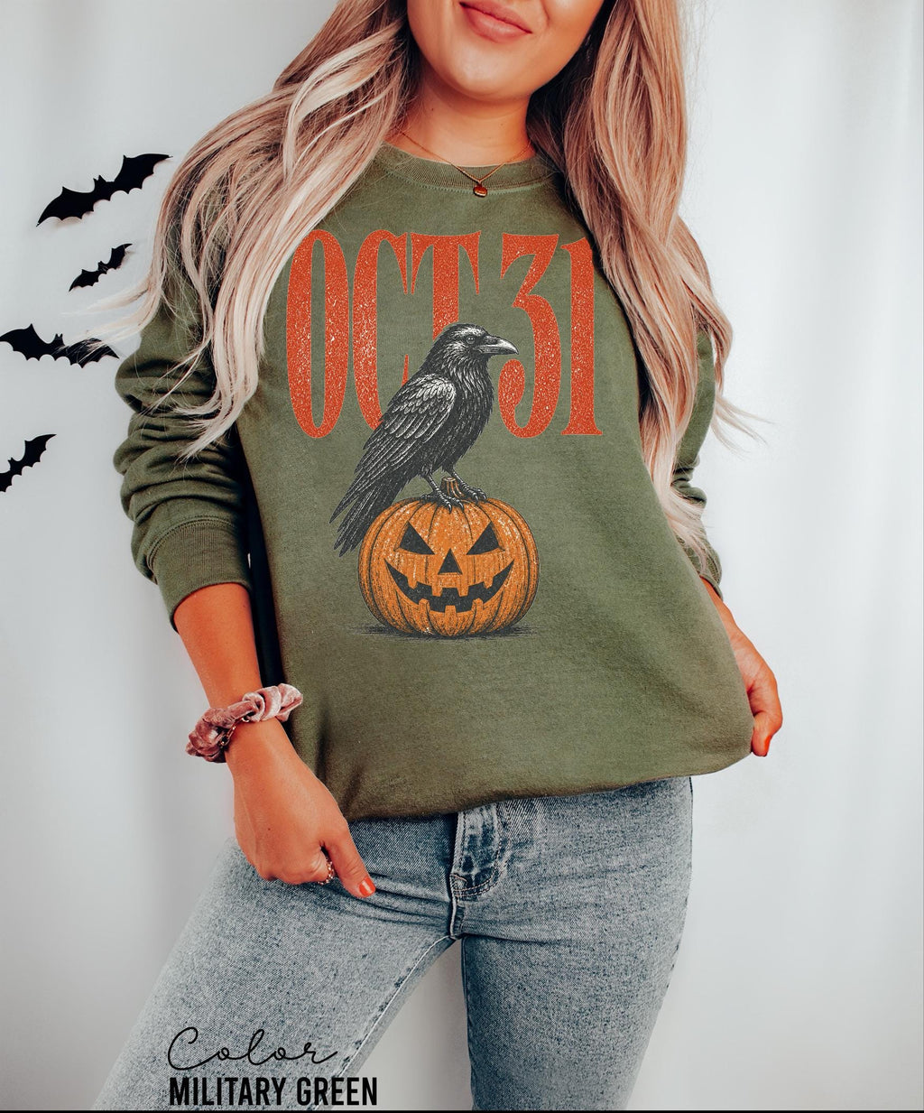 Halloween Crow Pumpkin Sweatshirt, Vintage Jack O Lantern Crewneck, October 31 Spooky Season Pullover