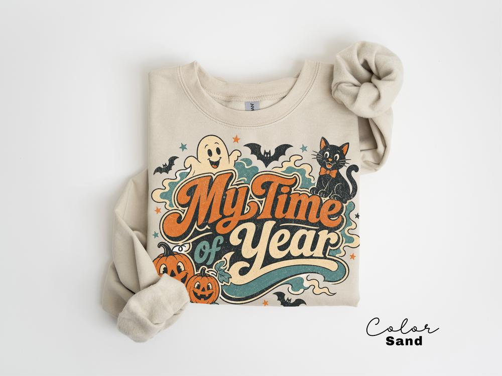 MY Time of Year Halloween Sweatshirt, Vintage Ghost Pumpkin Crewneck, Retro Black Cat Halloween Sweatshirt