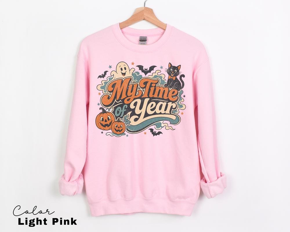 MY Time of Year Halloween Sweatshirt, Vintage Ghost Pumpkin Crewneck, Retro Black Cat Halloween Sweatshirt