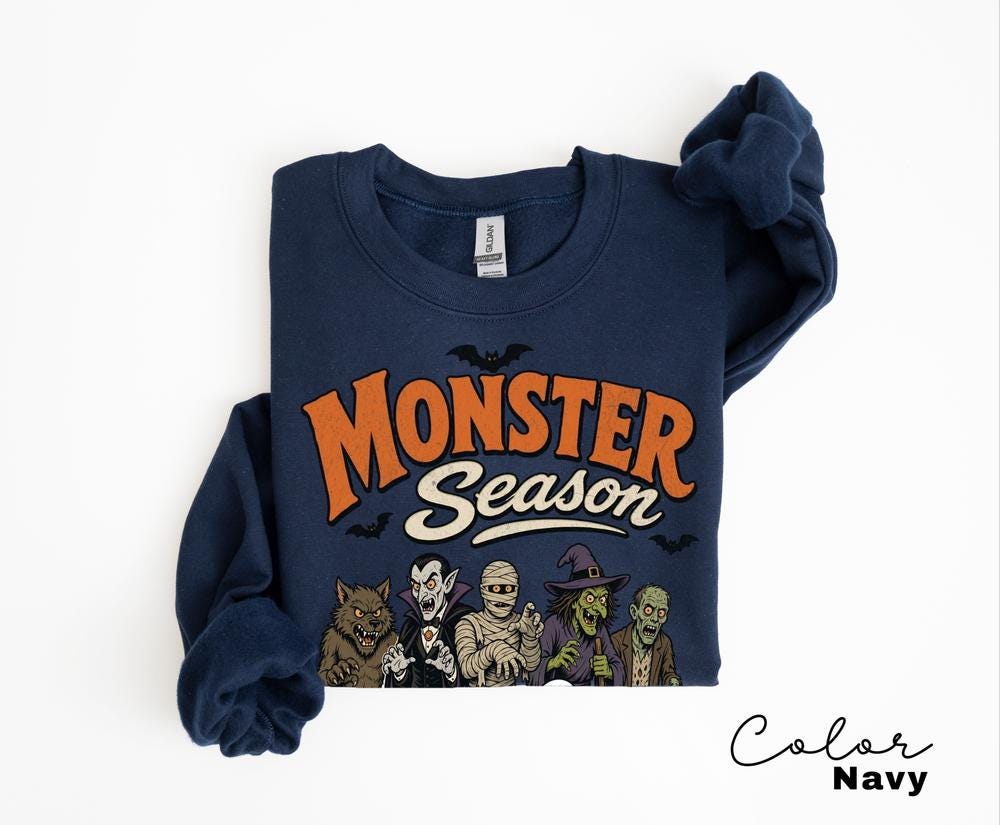 Monster Season Sweatshirt, Retro 90s Halloween Crewneck, Cute Spooky Monsters Pullover, Retro Cartoon Monster Sweatshirt