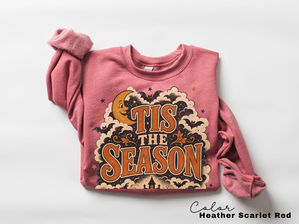 Tis the Season Retro Halloween Sweatshirt, Ghost Cat Pumpkin Crewneck, Spooky Season Fall Pullover, Cute Retro Haunted House Sweatshirt