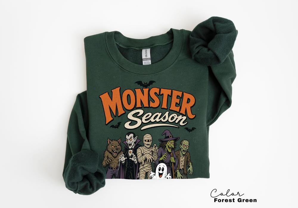 Monster Season Sweatshirt, Retro 90s Halloween Crewneck, Cute Spooky Monsters Pullover, Retro Cartoon Monster Sweatshirt