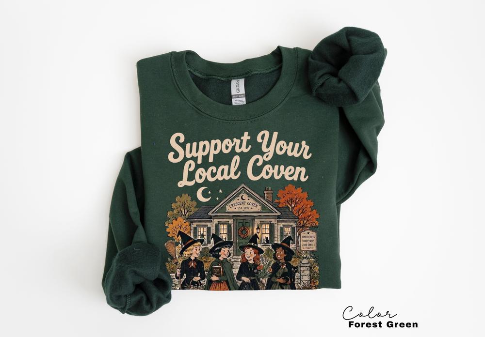 Support Your Local Coven Halloween Sweatshirt, Witchy Vintage Crewneck, Halloween Folk Art Pullover, Cute Spooky Autumn Sweatshirt