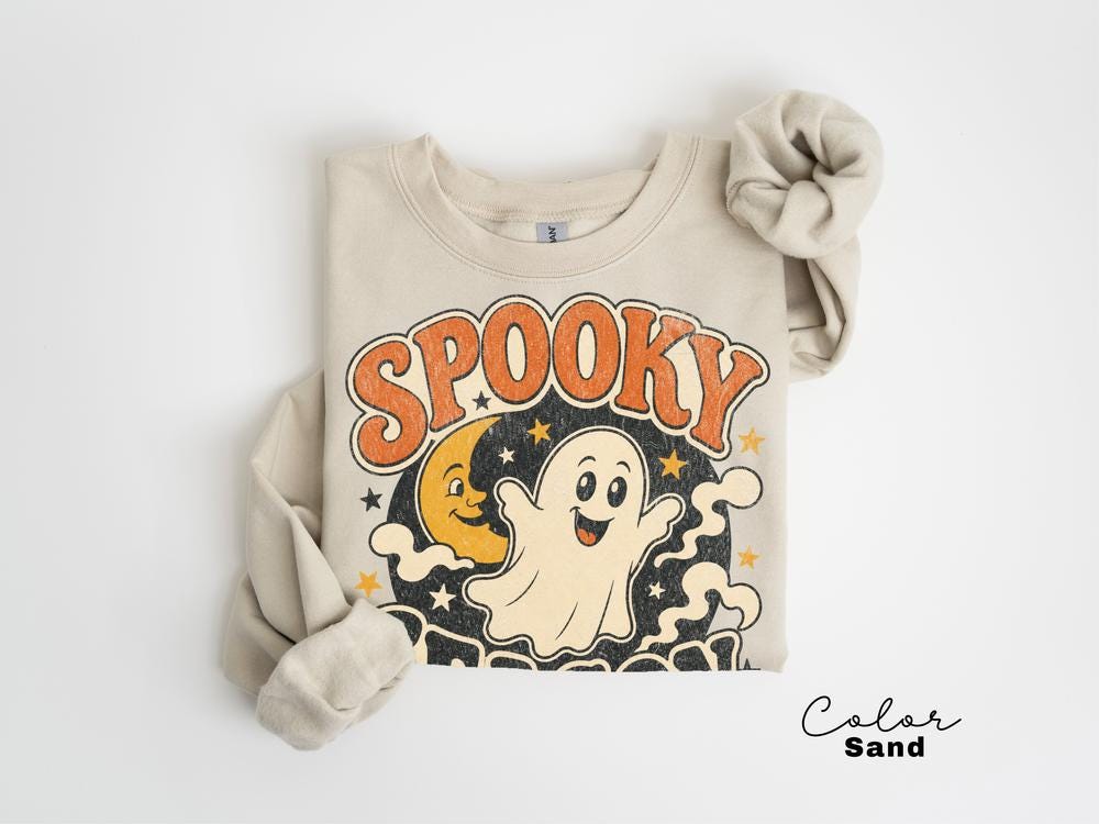 Spooky Season Sweatshirt, Retro Ghost Crewneck, Cute Halloween Pullover, Vintage Spooky Sweater