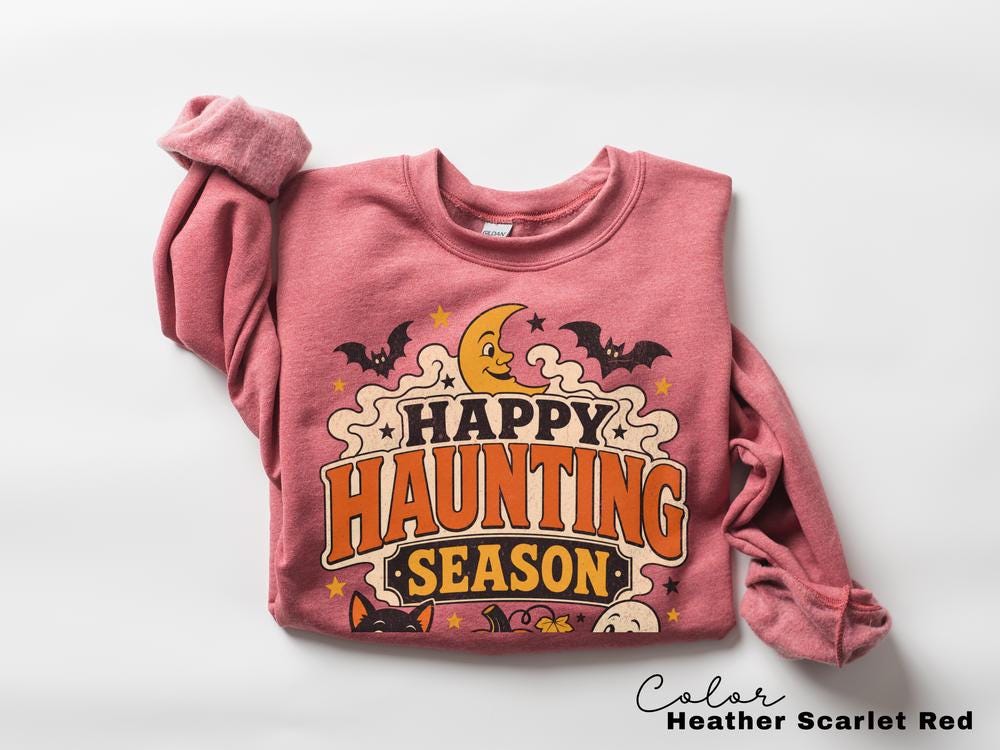 Happy Haunting Season Sweatshirt, Vintage Halloween Crewneck, Retro Ghost Pumpkin Pullover, Cute Spooky Fall Sweatshirt