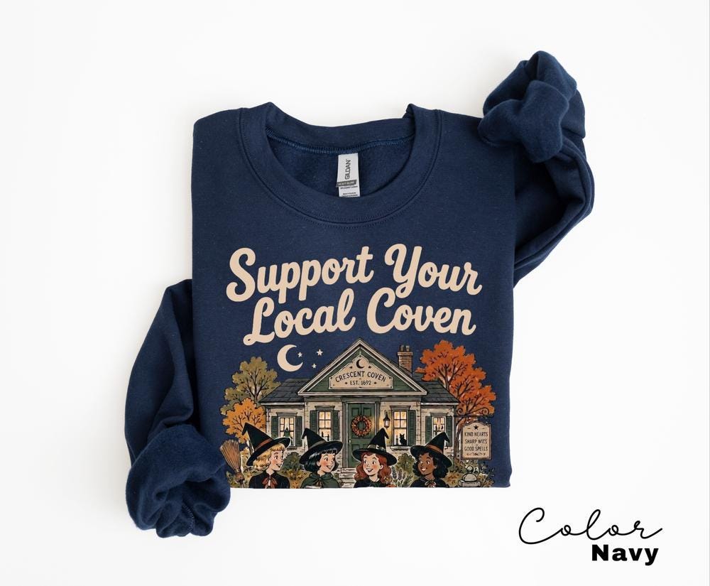 Support Your Local Coven Halloween Sweatshirt, Witchy Vintage Crewneck, Halloween Folk Art Pullover, Cute Spooky Autumn Sweatshirt
