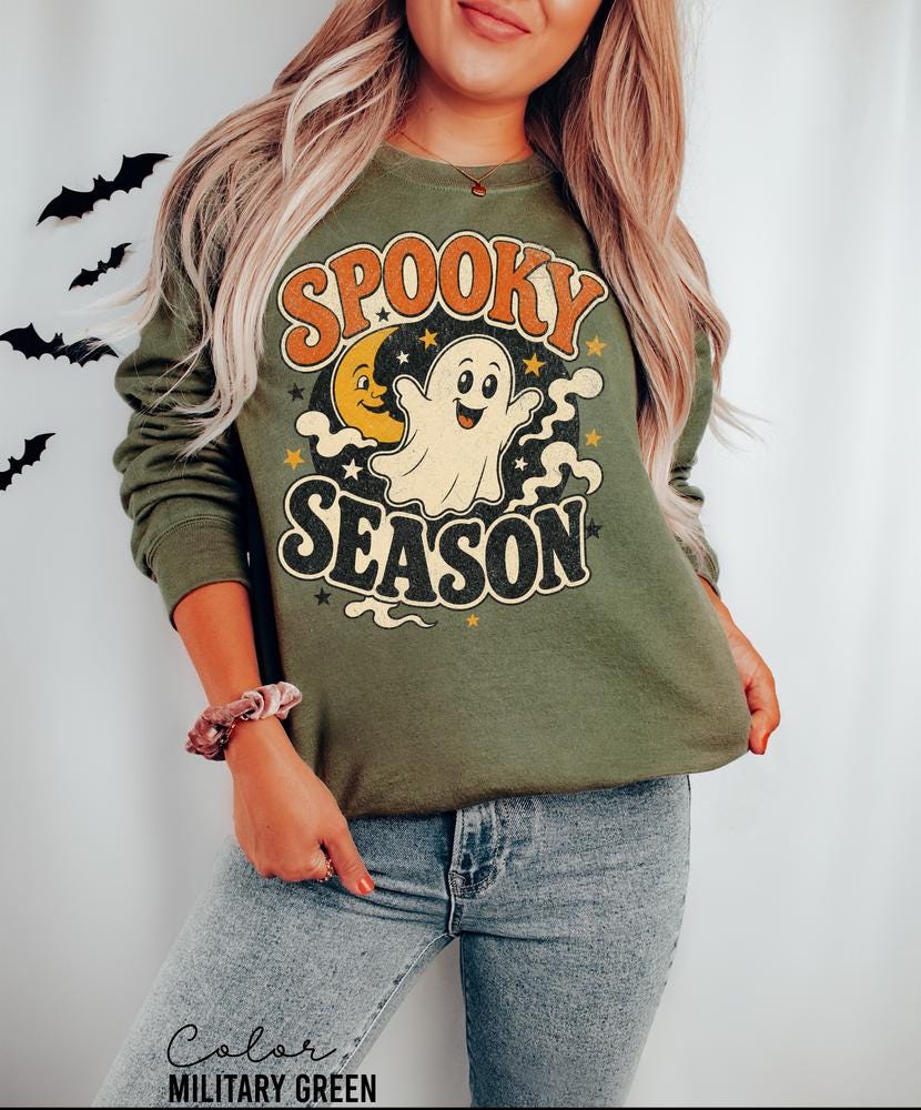 Spooky Season Sweatshirt, Retro Ghost Crewneck, Cute Halloween Pullover, Vintage Spooky Sweater