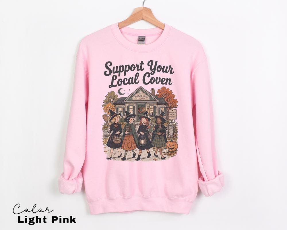 Support Your Local Coven Halloween Sweatshirt, Witchy Vintage Crewneck, Halloween Folk Art Pullover, Cute Spooky Autumn Sweatshirt