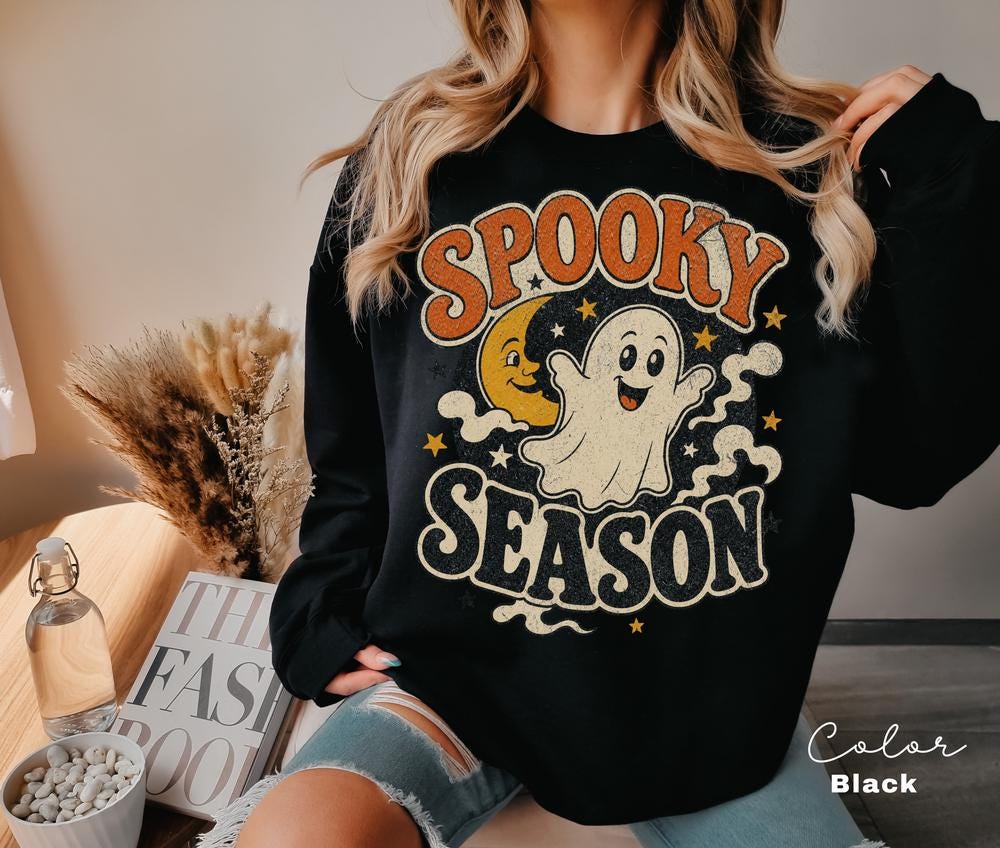 Spooky Season Sweatshirt, Retro Ghost Crewneck, Cute Halloween Pullover, Vintage Spooky Sweater