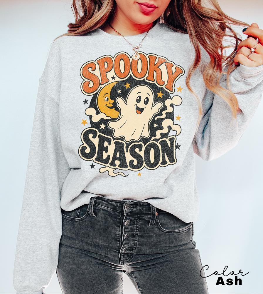 Spooky Season Sweatshirt, Retro Ghost Crewneck, Cute Halloween Pullover, Vintage Spooky Sweater