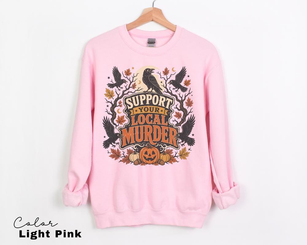 Support Your Local Murder Sweatshirt, Retro Halloween Crow Crewneck, Vintage Spooky Pullover, Fall Pumpkin Sweatshirt