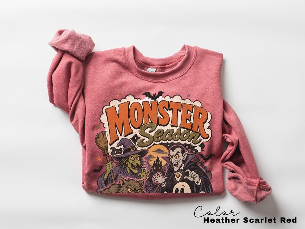 Monster Season Retro Halloween Sweatshirt, Vintage Spooky Crewneck, Witch Ghost Vampire Pullover, Retro Fall Sweatshirt