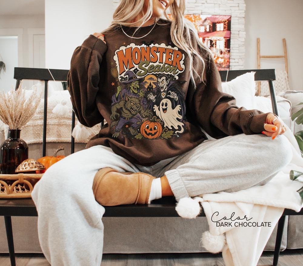 Monster Season Retro Halloween Sweatshirt, Vintage Spooky Crewneck, Witch Ghost Vampire Pullover, Retro Fall Sweatshirt
