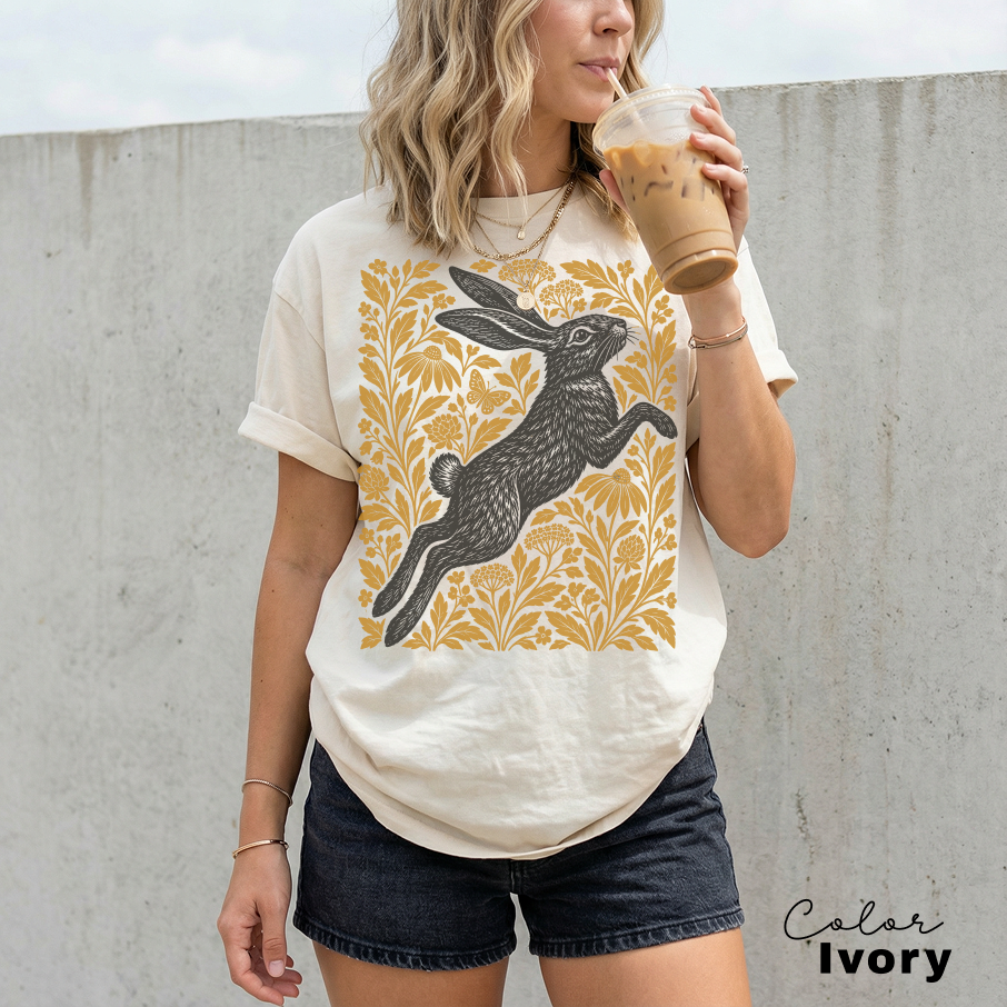 Vintage Rabbit Floral Shirt, Floral Animal Tee, Comfort Colors Tee