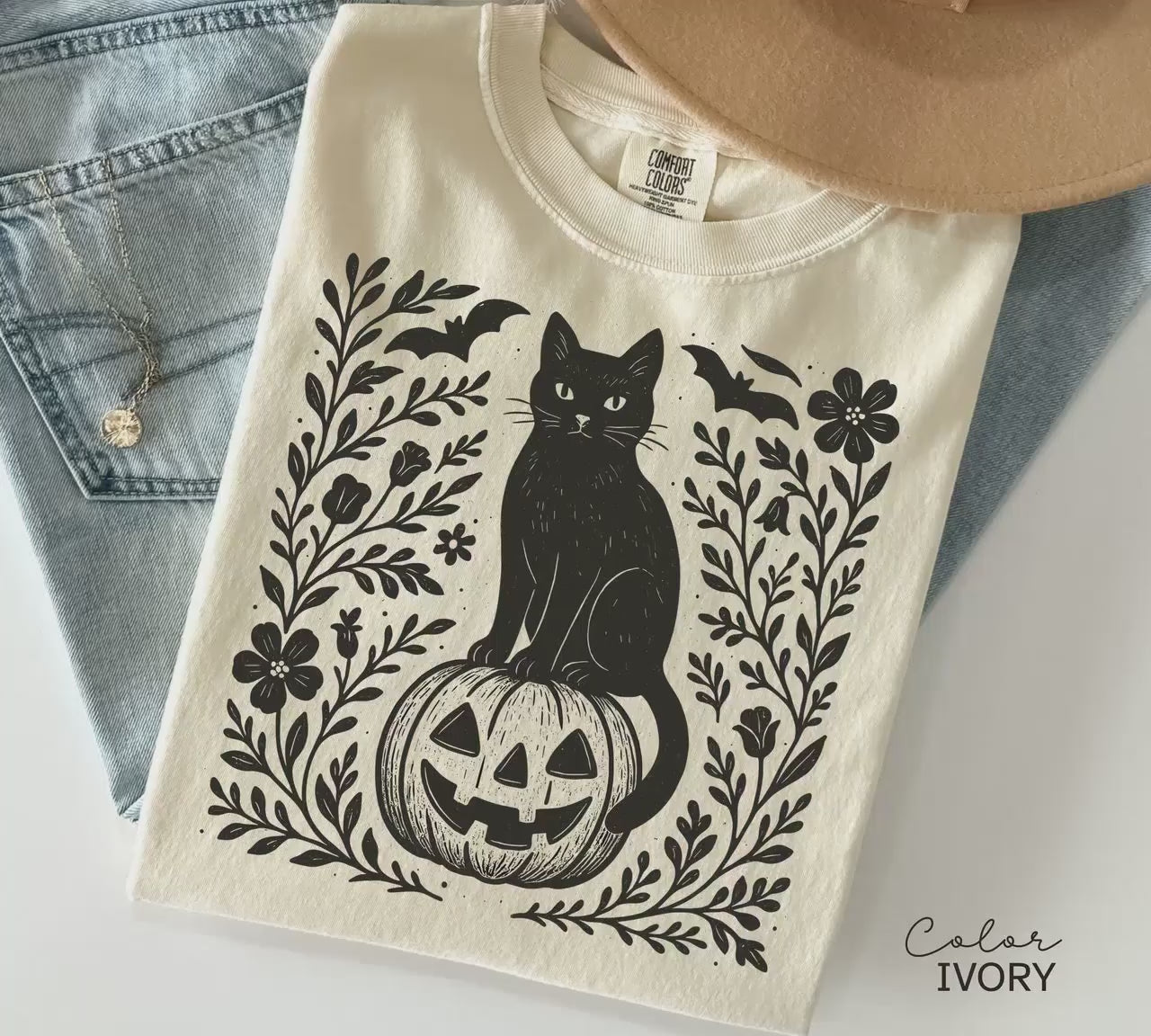 Halloween Black Cat Comfort Colors Shirt, Cute Cat Lover Halloween Tee, Spooky Season Cat, Halloween Cute Women Outfit, Halloween Gift