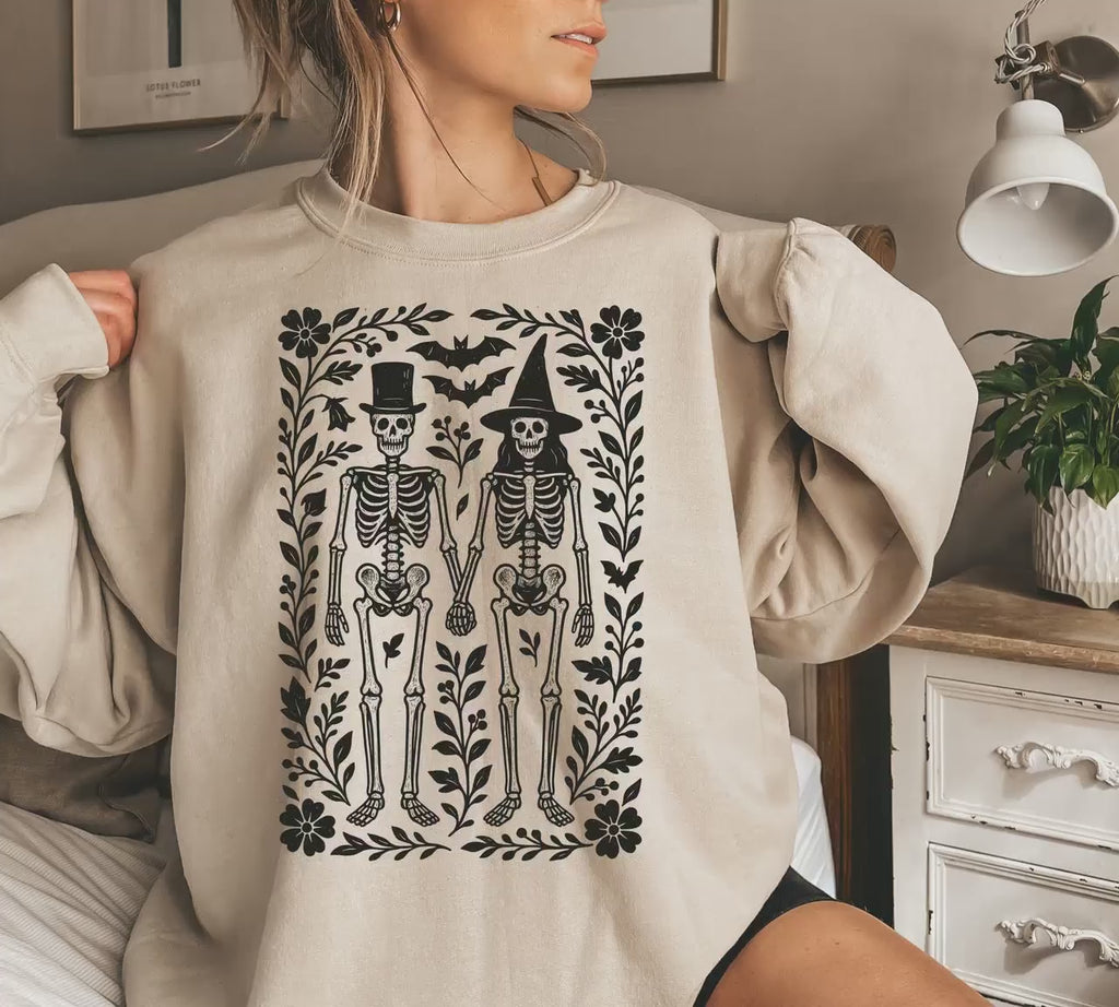 Skeleton 90s Vintage Style Sweatshirt, Retro Halloween Pullover, Skeleton Halloween Crewneck, Boho Cottagecore Halloween, Spooky Season
