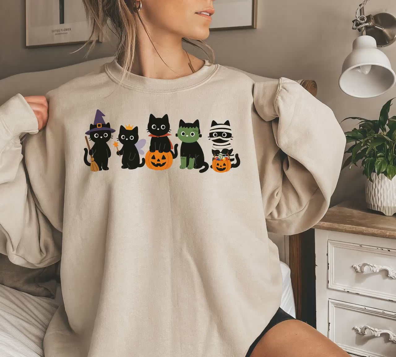Halloween Black Cat Sweatshirt, Cute Cat Lover Halloween, Spooky Season Cat, Halloween Cute Women Outfit, Halloween Gift