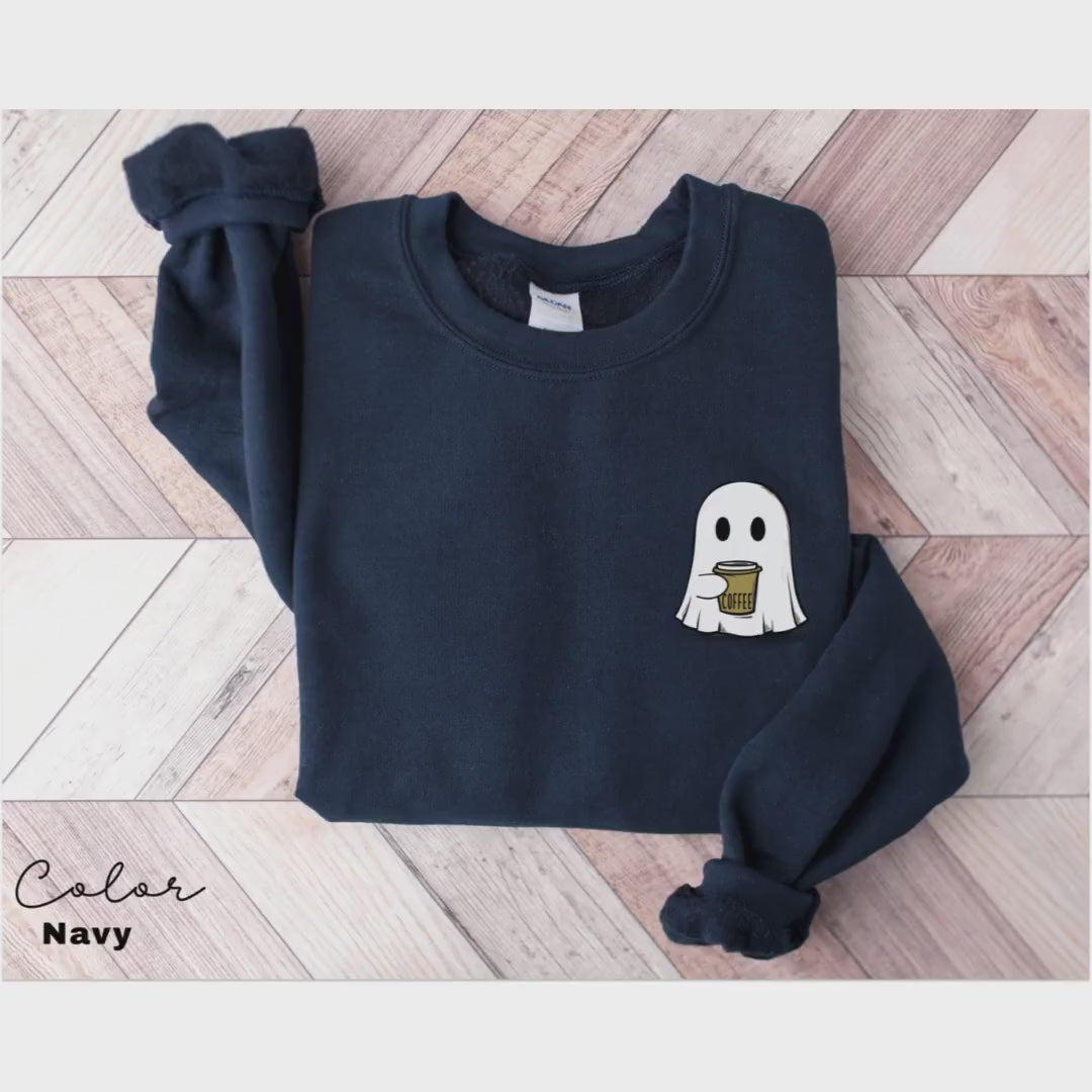 Cute Spooky Coffee Sweatshirt, Womens Ghost Sweatshirt, Spooky Season, Fall Coffee Lover Shirt, Halloween Party Shirt, Fall Graphic Shirt