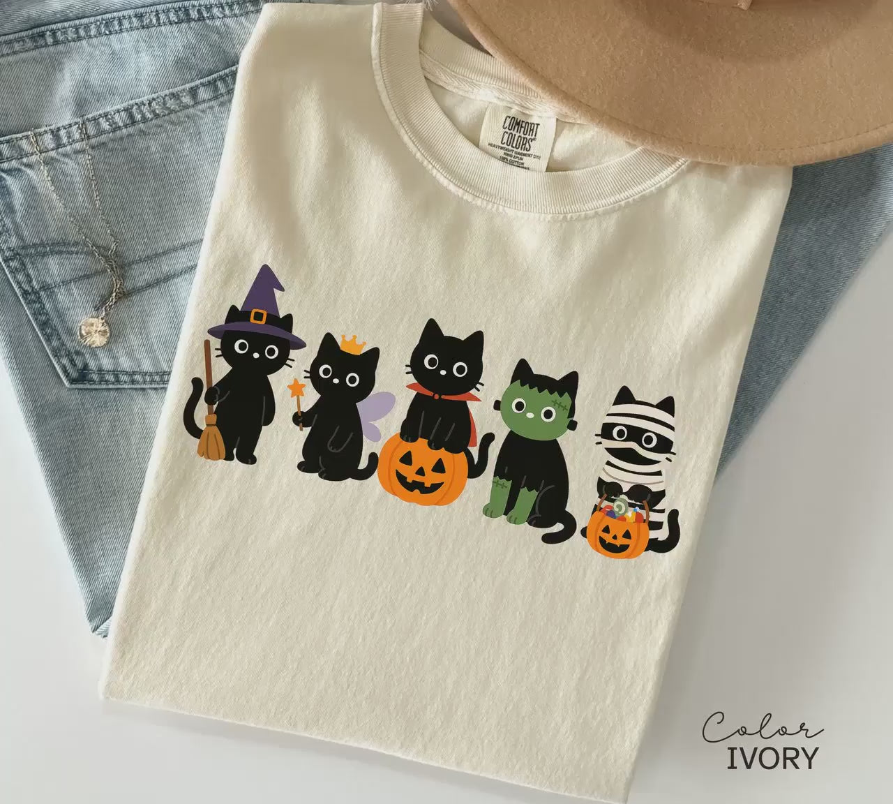 Halloween Black Cat Comfort Colors Shirt, Cute Cat Lover Halloween Tee, Spooky Season Cat, Halloween Cute Women Outfit, Halloween Gift