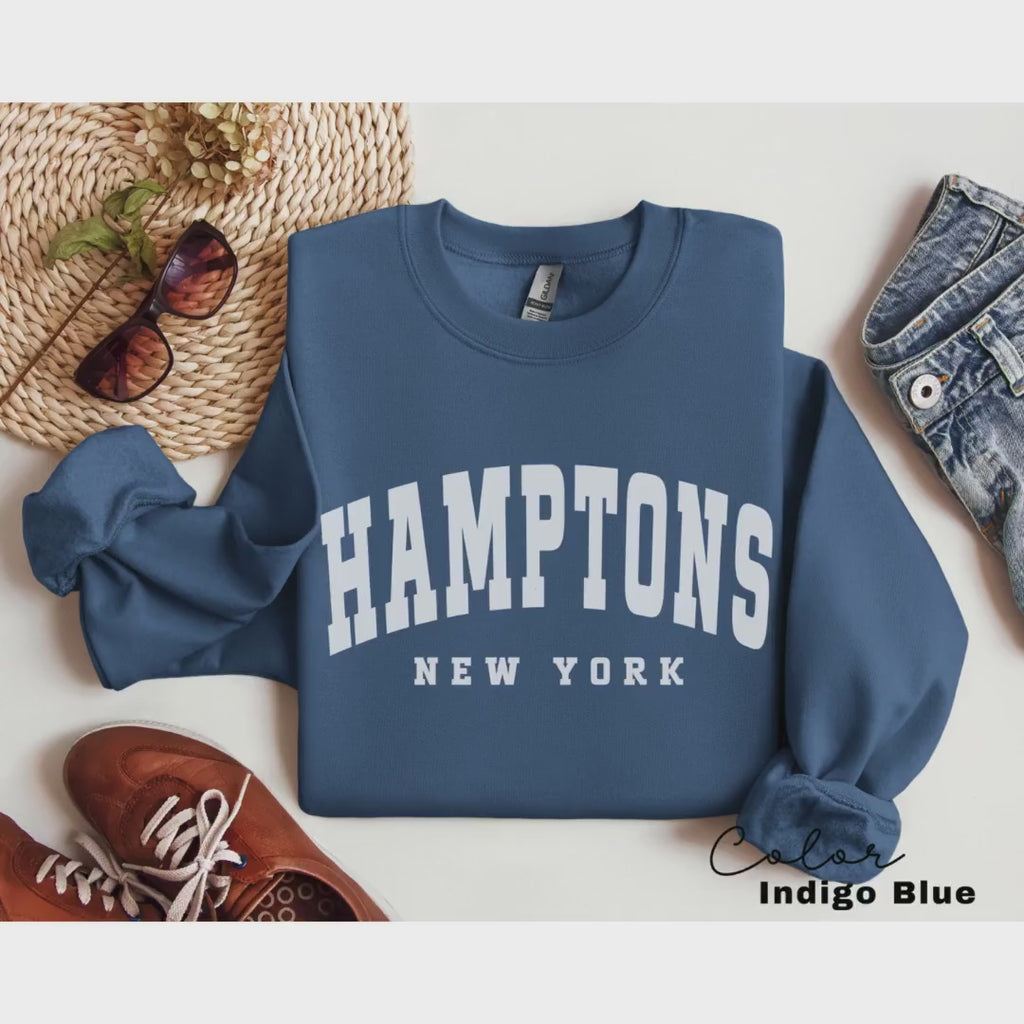 Hamptons City Sweatshirt, New York Pullover, Vintage Varsity Aesthetic, Trendy Travel Destination Gift, Unisex Crewneck Sweatshirt