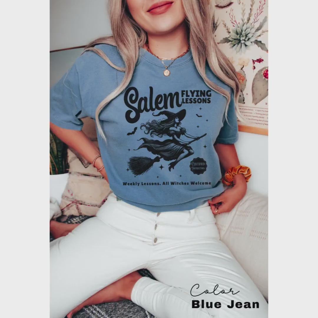 Witch Shirt Halloween, Salem Flying Lessons Witch Shirt, Halloween Women Shirt, Witchy Vibes Shirt, Vintage Halloween Shirt, Oversized Shirt