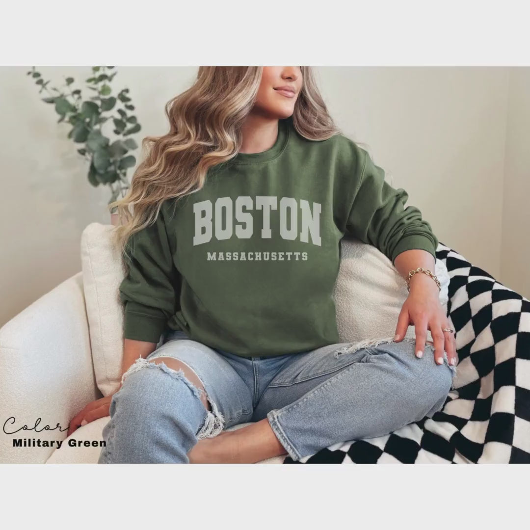 Preppy Boston Sweatshirt, Boston Pullover, Vintage Varsity Aesthetic, Trendy Travel Destination Gift, Boston Massachusetts Sweatshirt,