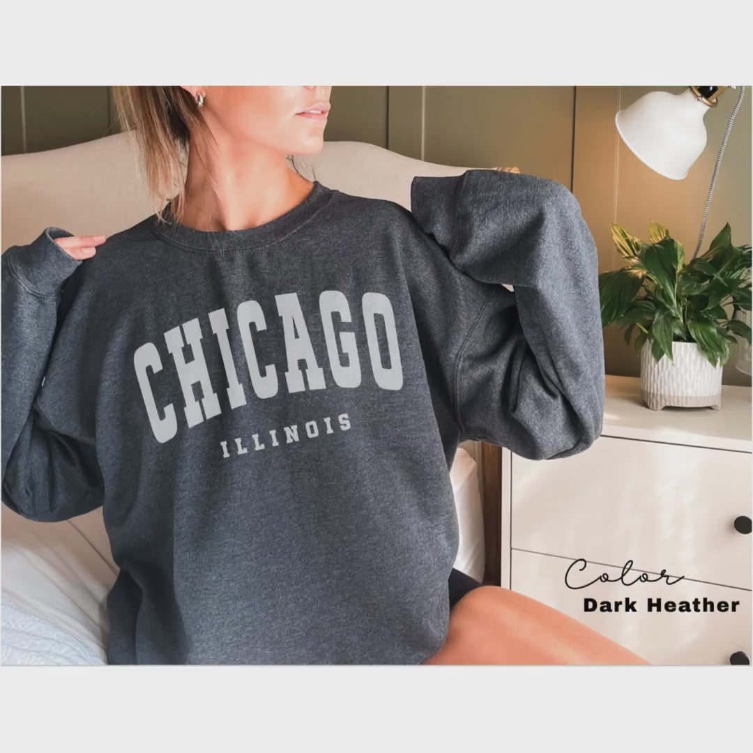 Chicago City Sweatshirt, Trendy Preppy Sweatshirt, Aesthetic College Crewneck, Oversized Minimalist Sweater, Chicago Bachelorette Shirt