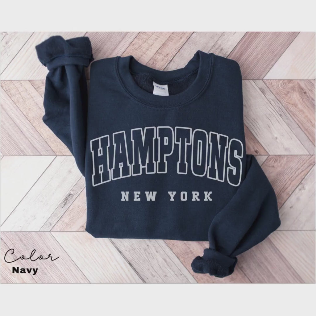 Hamptons City Sweatshirt, New York Pullover, Vintage Varsity Aesthetic, Trendy Travel Destination Gift, Unisex Crewneck Sweatshirt
